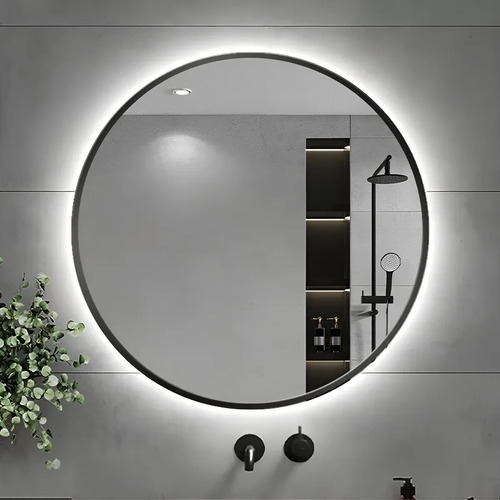 Espejo Redondo De 50cm Luz Led Y Marco Pared Baño Habitación