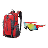 Mochila De Montañismo Impermeable Y Lentes Deportivas