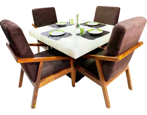 Comedor 4 Sillas Moderno Piedra Onix Minimalista 