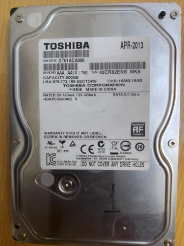 Disco Rigido Duro 3.5 - Toshiba Sata 500gb Dt01aca050