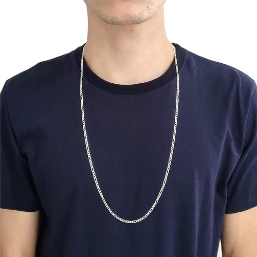 Corrente Masculina 3x1 3mm 80cm Maciça Prata Legítima 925