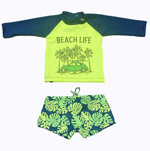Sunga Infantil Menino + Camisa Uv Moda Praia Grow Up