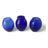 Antigo Trio De Vasos Em Vidro Moldado Azul 12727 Rrdeco