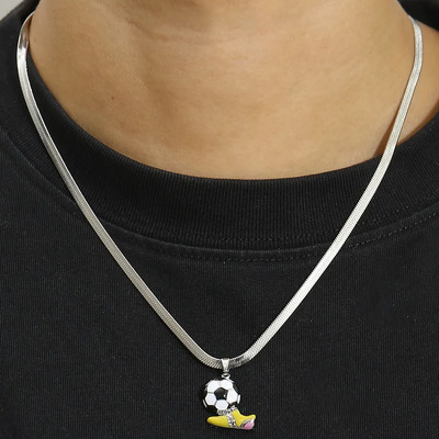 Collar Hombre Balón Fútbol Cubana Cadena Acero Inoxidable