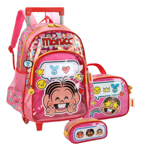 Kit Mochila Mônica Lancheira Estojo Escolar Infantil Girls