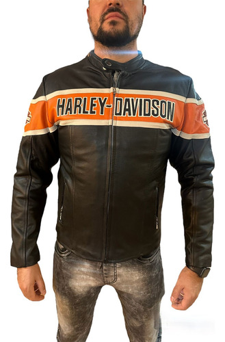 Chamarra  De Piel Motociclista Harley Davidson (hd)