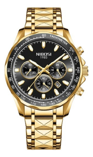Relógio De Pulso Dourado E Preto Nibosi 2611
