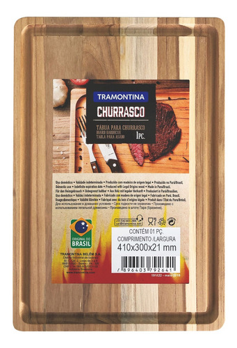 Tábua De Churrasco Tramontina Madeira Natural 40cm X 27cm