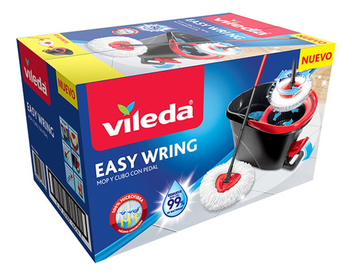 Vileda Easy Wring Mopa Microfibra Balde Centrifugado A Pedal Color Negro Y Rojo