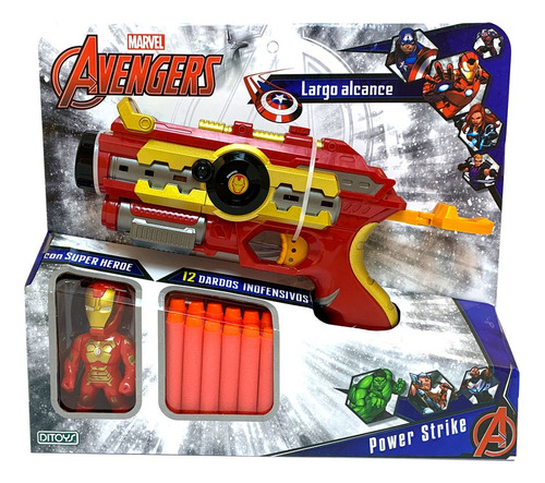 Pistola Lanza Dardos Power Strike Avengers + Figura Marvel E