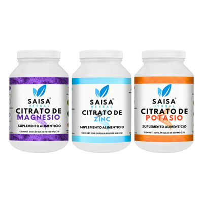 Citrato de Magnesio, Potasio y Zinc | 500 Cápsulas c\u002Fu | Suplementos para Energía, Músculos, Sistema Inmune y Electrolitos | Saisa Herbal | Suplemento Alimenticio | Meses sin interés
