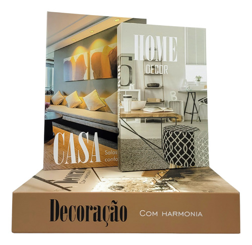 Kit Livro Falso Decorativo Porta Objetos Conjunto 3 Peças