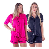 Kit 2 Pijamas Americano Feminino Malha Fria Adulto Cirurgico