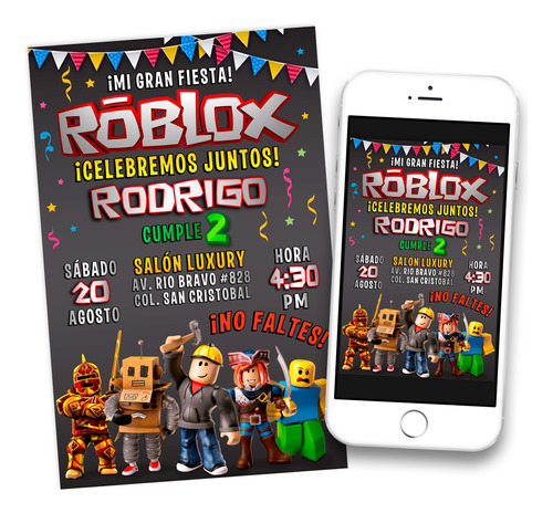 Invitación Digital Roblox Imprimible Whatsapp