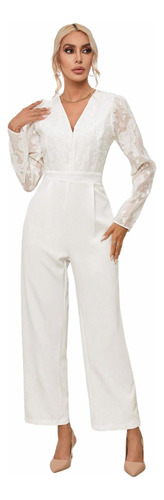 Jumpsuit Palazzo Blanco Formal Encaje Elegante Novia Boda