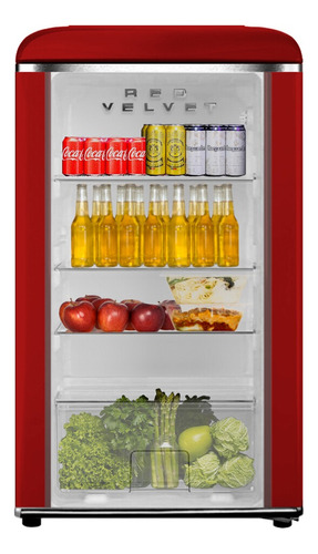 Frigobar Refrigerador Puerta Cristal Retro 95 L 3.3 Ft Color Rojo