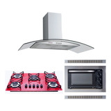 Kit Coifa 90 Cm + Forno Embutir Inox + Cooktop 5b Vermelho