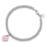 Pulsera Tifanny De Plata Corazon Rosa