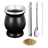 Abm&y Kit Yerba Mate Calabaza + Bombilla - Color Negro 8 Oz 