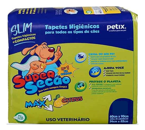 Petix Tapete Higiênico Super Secão Max Citrus Slim  1 Pack 30 Unidades 60x90