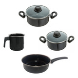 Conjunto Panelas 4 Peças Preto Indução Cooktop Elétrico Gás