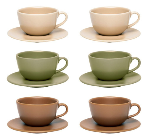 Set X6 Tazas Te Plato 200cc Ceram Oxford Rosa Verde Marron