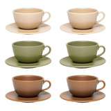 Set X6 Tazas Te Plato 200cc Ceram Oxford Rosa Verde Marron