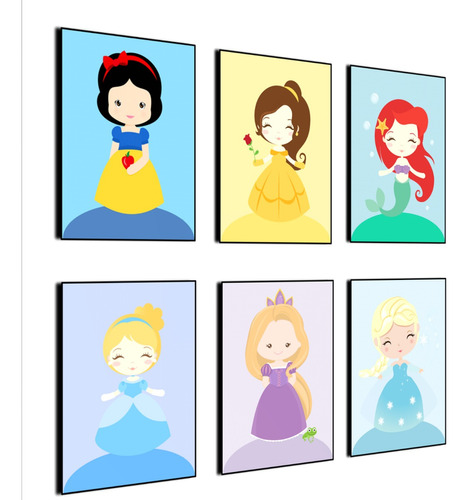Kit  De  6 Cuadros  De  Hermosas  Princesas  Infantiles