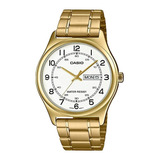 Reloj Casio Mtp-v006g-7b. Gold-tone, Doble Fechador, W.r. Color De La Correa Dorado Color Del Bisel Dorado Color Del Fondo Blanco