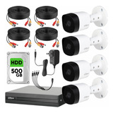 Dahua Kit Cctv 4 Cámaras Metálicas 5 Mp Y Accesorios + Disco Duro De 500 Gb Y Video Vigilancia Con Detección De Movimento De Alta Resolución