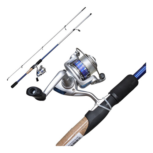 Combo Okuma Caña Reel Steeler 1,95 Mts 2 Tramos Spinning Color Azul