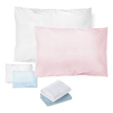 Kit 2 Fronha Travesseiro Infantil Tecido Malha 40cm X 28cm Cor Rosa Com Branco Liso