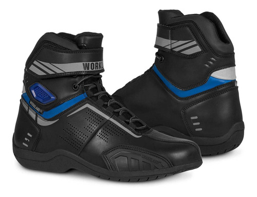 Botas Hombre Motociclista Biker Touring Wkl 80016 Negro Azul