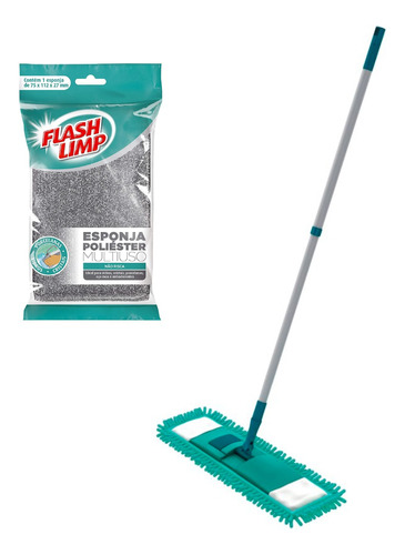 Mop Flat Chenile Rodo Esfregão+ Esponja Poliéster Flash Limp