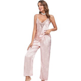 Conjunto Pijama Mujer Top Encaje + Pantalon Largo Satén