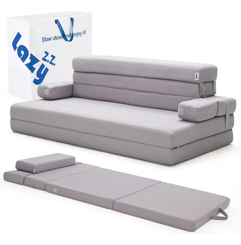 Sofá Cama Plegable Portátil; Tamaño Full; Gris, Lazyzizi