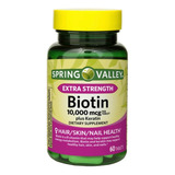 Biotina 10.000 Mcg Plus Keratina Spring Valley®  60 Tablets