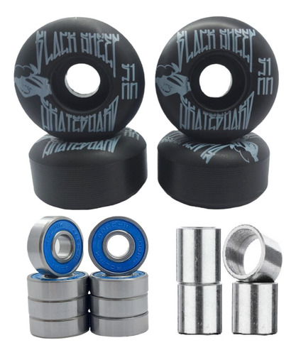 4 Roda P Skate Black Sheep Street 51mm Rolamento E Espaçador