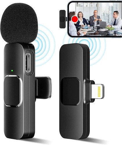 Microfono Inalambrico Para iPhone / Ipads Microfono Lavalier Celular Color Negro