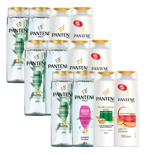 Pack 12 Shampoo Pantene Surtido 200 Ml