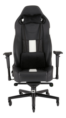 Silla De Escritorio Corsair T2 Road Warrior Gamer Ergonómica  Negra Y Blanca Con Tapizado De Cuero Sintético