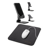 Kit Mouse Pad Em Couro Mais Suporte De Celular Tablet Mesa  