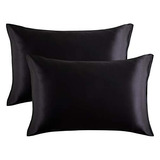 Fundas Para Almohada Queen De Saten Color Negro 50 X 76 Cm