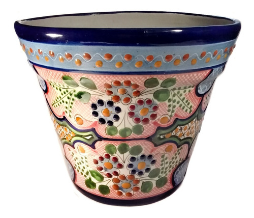 Maceta De Talavera Poblana Barroca Vaso 25 Cm Florecitas #7