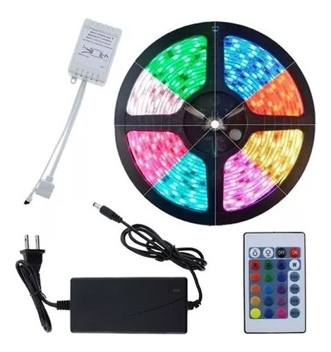 Kit Completo Tira Luces Luz Led 5050 Rgb + Control + Fuente