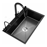 Fregadero De Cocina De Acero Inoxidable Negro Con Grifo80x45