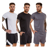 Kit 3 Conjuntos Dry Fit Masculino Slim Treino Academia