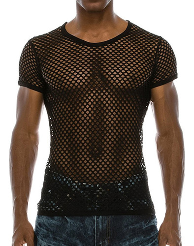 Blusa Tipo Camisa De Malla De Manga Corta Con Cuello Redondo