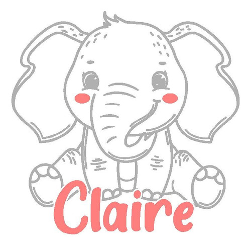 Elefante Tierno + Nombre Personalizado Vinilo Adhesivo 60 Cm