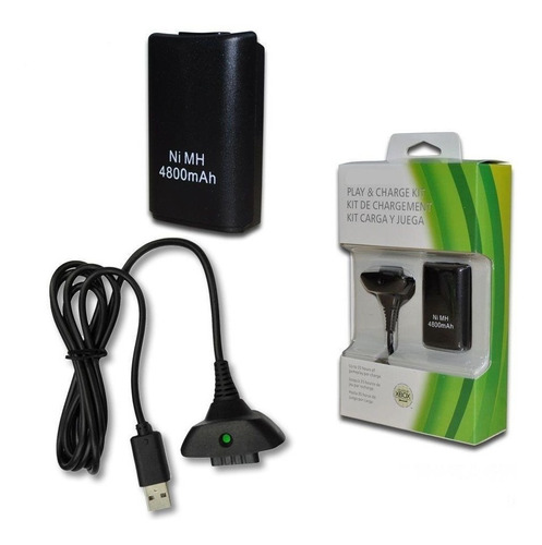 Xbox 360 Kit Carga Y Juega + 4800 Ni-mh Cargador Hasta 35h